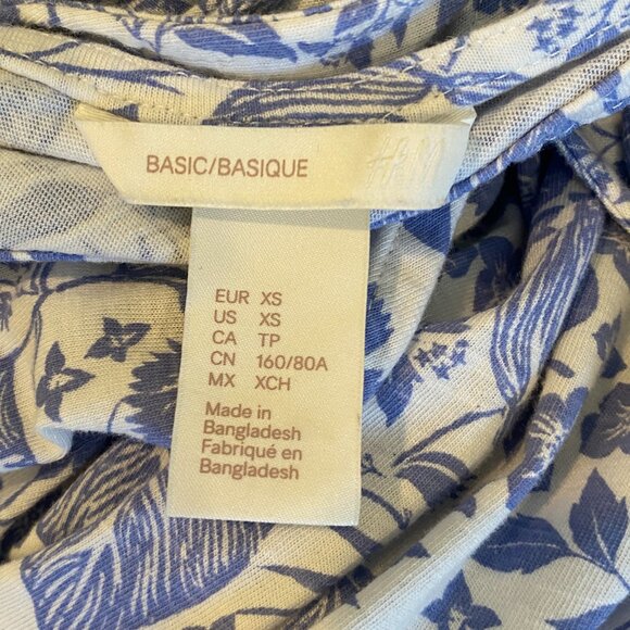 H&M Botanical Print Sundress Twist Back XS Blue & White #285V - Picture 5 of 9